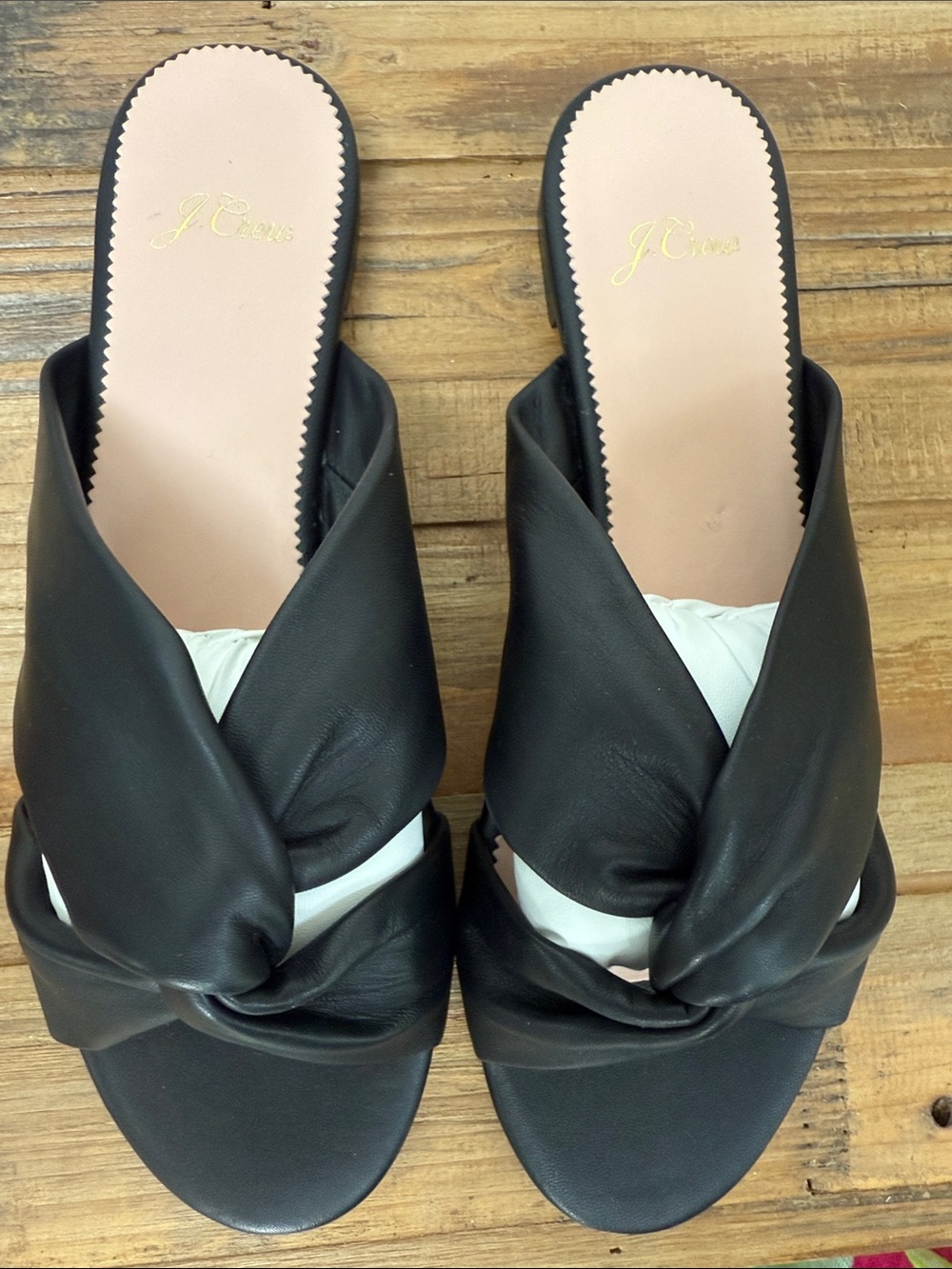 J. Crew Black Leather Twist Slide Mules